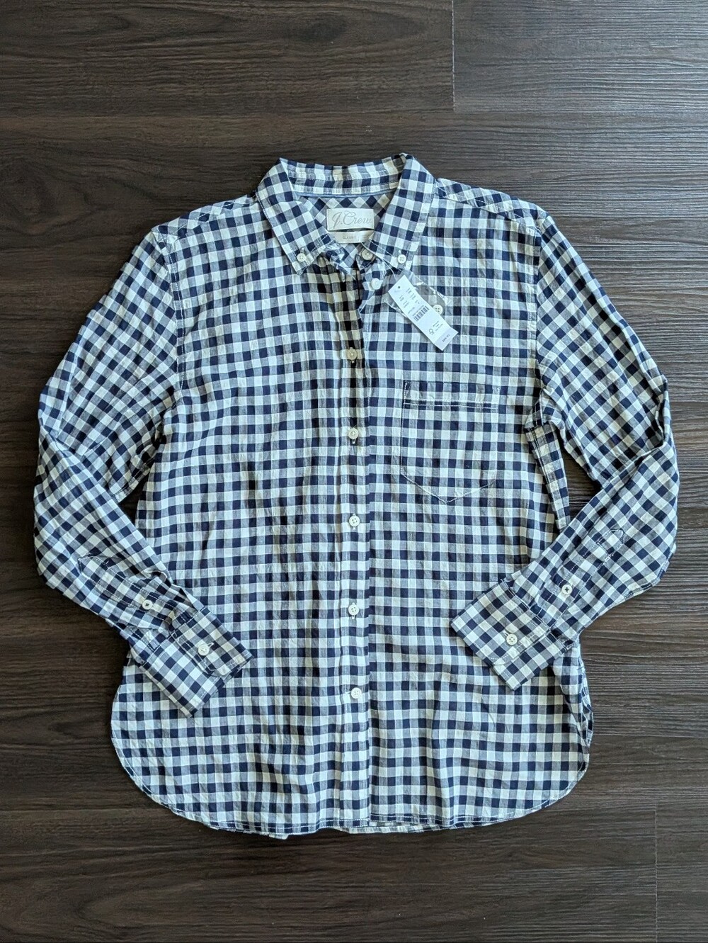 NWT J. Crew Women's Classic Button Down Long sleeve Shirt White Blue Check 6